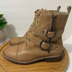 Lucky Brand Nolan Tan Leather Combat Moto Boot‎ Military Lace Up Women's Size 7